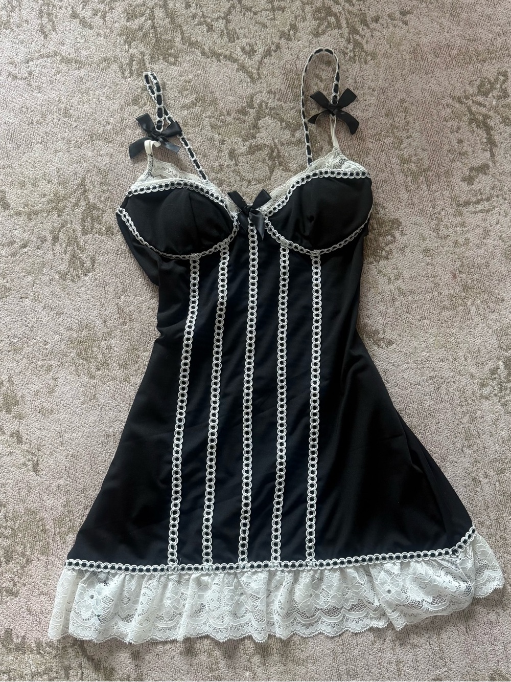 Black & White Slip with White Lace Trim